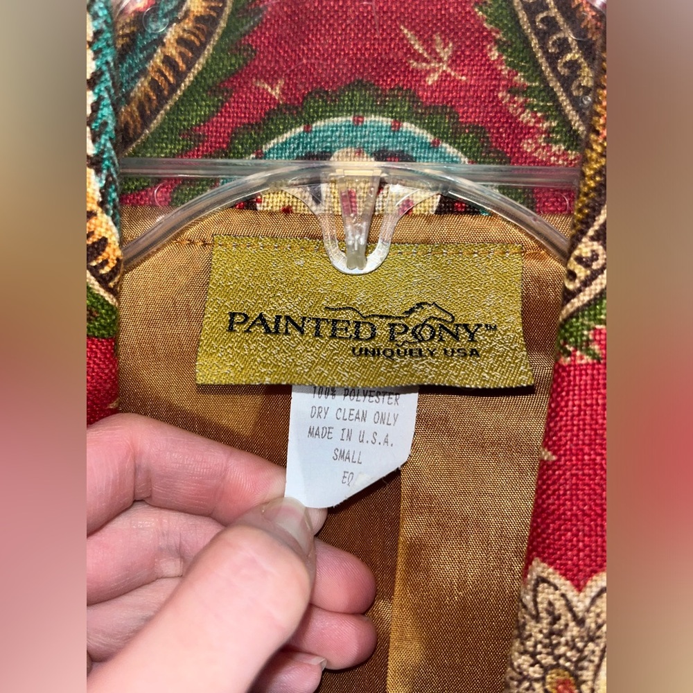VINTAGE Rare Painted Pony size small red with multi colored paisley print blazer - Picture 3 of 6